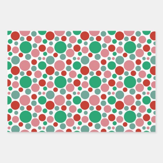 モダンフェスティバルかわいい水玉模様レッドピンクグリーン ラッピングペーパーシート (正面)