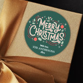 モダンフェスティバルかわいい緑と白メリークリスマス ラウンドシール