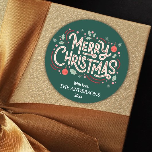 モダンフェスティバルかわいい緑と白メリークリスマス ラウンドシール