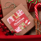 モダンフェスティバルかわいい赤と白メリークリスマス スクエアシール