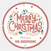 モダンフェスティバルかわいい赤と白メリークリスマス ラウンドシール (正面)