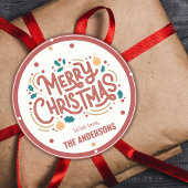 モダンフェスティバルかわいい赤と白メリークリスマス ラウンドシール