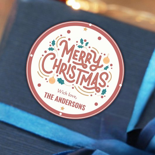 モダンフェスティバルかわいい赤と白メリークリスマス ラウンドシール