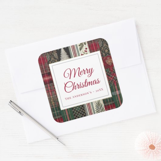 モダンフェスティバルの素朴格子模様 スクエアシール (封筒)