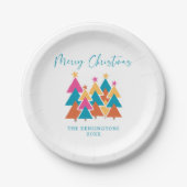 モダンフェスティバルカラフルクリスマスツリータイポグラフィ ペーパープレート (正面)