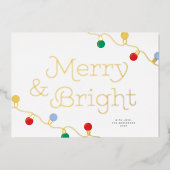 モダンフェスティバルカラフルクリスマスライト3枚 箔シーズンカード (正面)