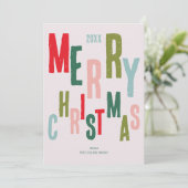 モダンフェスティバルカラフルタイポグラフィメリークリスマス シーズンカード (スタンド正面)