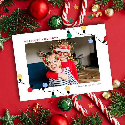 モダンフェスティバルカラフルChristmas Lights One Photo シーズンカード