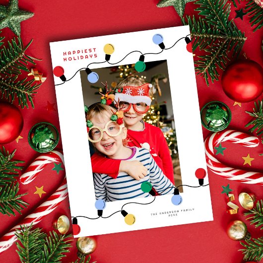 モダンフェスティバルカラフルChristmas Lights One Photo シーズンカード