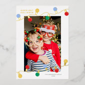 モダンフェスティバルカラフルChristmas Lights One Photo 箔シーズンカード (正面)