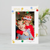 モダンフェスティバルカラフルChristmas Lights One Photo 箔シーズンカード (立ち正面)