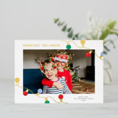 モダンフェスティバルカラフルChristmas Lights One Photo 箔シーズンカード (立ち正面)