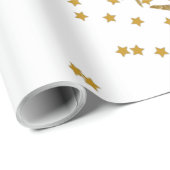 モダンフェスティバルゴールデンスター白いパターンクリスマス ラッピングペーパー (ロールコーナー)