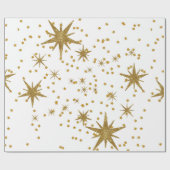 モダンフェスティバルゴールデンスター白いパターンクリスマス ラッピングペーパー (フラット)