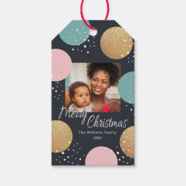 モダンフェスティバルドット雪の写真クリスマス ギフトタグ