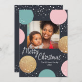 モダンフェスティバルドット雪の写真クリスマス シーズンカード (正面/裏面)