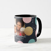 モダンフェスティバルドット雪の写真クリスマス マグカップ (正面右)