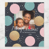 モダンフェスティバルドット雪の写真クリスマス ワインラベル (シングルラベル)