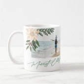 モダンフェスティバルフローラhappy holidays写真 コーヒーマグカップ (左)