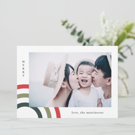 モダンフェスティバルメリークリスマスの休日の写真カード (スタンド正面)