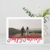 モダンフェスティバルレッドスクリプトクリスマスワンフォト シーズンカード (スタンド正面)