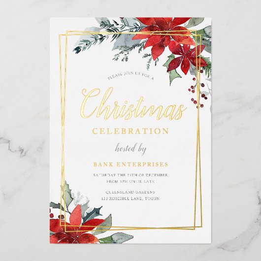 モダンフェスティバル幾何学的クリスマスパーティー金ゴールド 箔招待状 (正面)