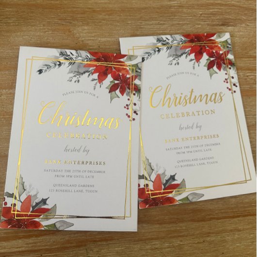 モダンフェスティバル幾何学的クリスマスパーティー金ゴールド 箔招待状