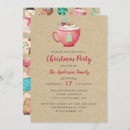 モダンフェスティバル水色マグクリスマスパーティー 招待状 (正面/裏面)