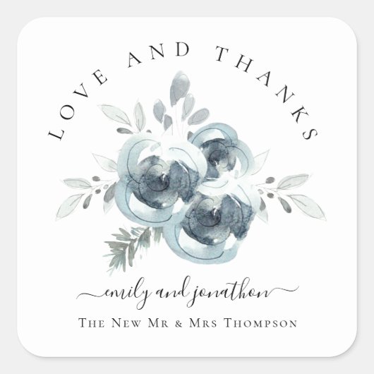 モダンフェスティバル花模様ありがとうありがとう名結婚前 スクエアシール (正面)