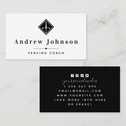 モダンフェンシングロゴコーチインストラクターフェンサースポーツ 名刺 (正面/裏面)