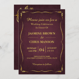  モダンフエレガントン結婚金ゴールド 招待状