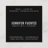 モダンフォトはっきりしたブラックタイポグラフィメイクアップアーティスト スクエア名刺 (裏面)