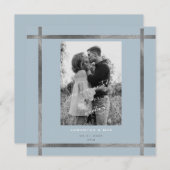 モダンフォトアイスブルー&シルバースクエア結婚 招待状 (正面/裏面)