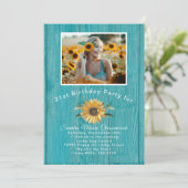 モダンフォトイエローサンフラワーティール（緑がかった色）ブルーウッド21st 招待状 (スタンド正面)