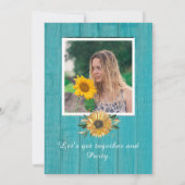 モダンフォトイエローサンフラワーティール（緑がかった色）ブルーウッド21st 招待状 (裏面)