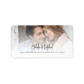 モダンフォトオーバーレイ差出人住所のスクリプ結婚ト ラベル (正面)