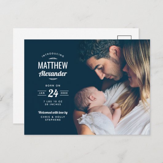 モダンフォトオーバーレイ生誕発表葉書 案内ポストカード (正面/裏面)