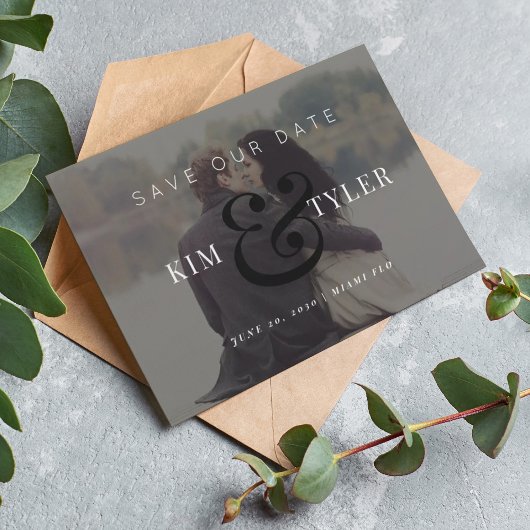 モダンフォトオーバーレイ結婚ブラック セーブザデート