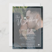 モダンフォトオーバーレイ結婚白黒の起動 招待状 (正面)