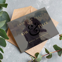 モダンフォトオーバーレイ黒金ゴールド結婚ズ セーブザデート