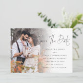 モダンフォトオーバーレイQRコードのスクリプ結婚ト セーブザデート (スタンド正面)