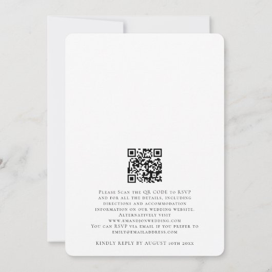 モダンフォトオーバーレイQRコードのスクリプ結婚ト 招待状 (裏面)