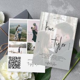 モダンフォトオーバーレイQRコードスクリプト名の結婚式 招待状