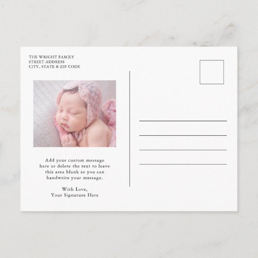 モダンフォトカワイホリデー誕生 案内ポストカード (裏面)