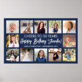 モダンフォトコラージュ ネイビーブルーの誕生日おめでとう ポスター (正面)
