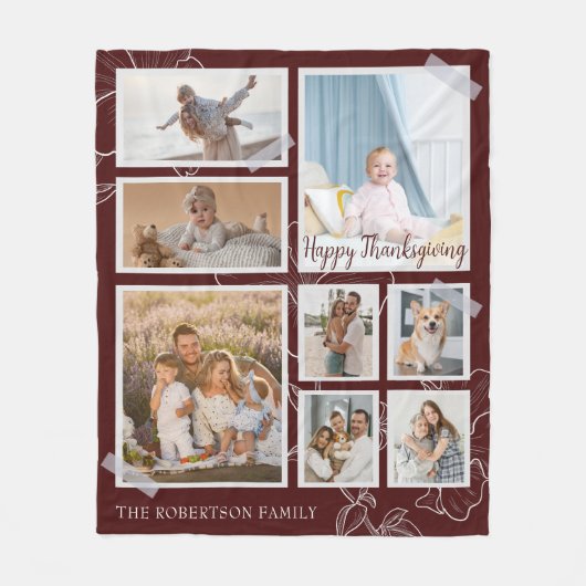 モダンフォトコラージュHappy Thanksgiving フリースブランケット (正面)