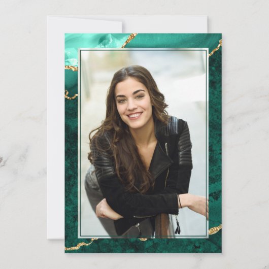 モダンフォトゴールデングリーン大理石卒業パーティー 招待状 (裏面)