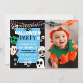 モダンフォトハロウィーンかわいいグールズ誕生日パーティー 招待状 (正面)