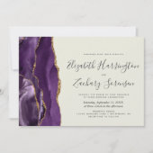 モダンフォトパープル金ゴールドアゲートアイボリー結婚ズ 招待状 (正面)