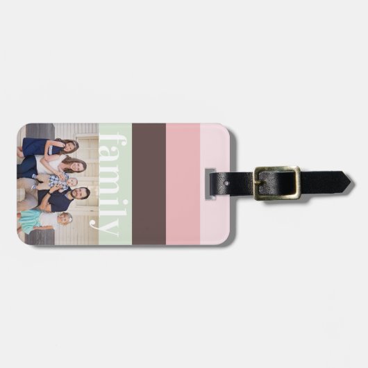 モダンフォトピンク、緑、茶ストライプの色 ラゲッジタグ (正面横)